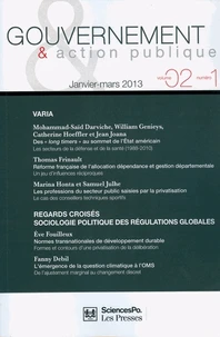 Gouvernement & action publique Volume 2 N° 1, Janvier-mars 2013