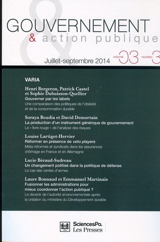 Philippe Bezes et Patrick Hassenteufel - Gouvernement & action publique Volume 3 N° 3, juillet-septembre 2014 : .
