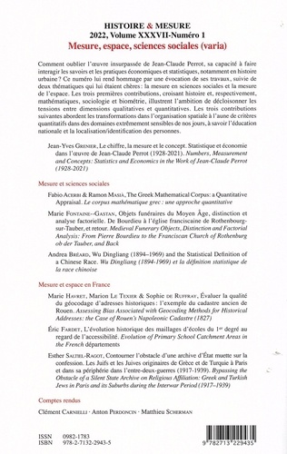 Histoire & Mesure Volume 37 N° 1/2022. Mesure,... de Alessandro