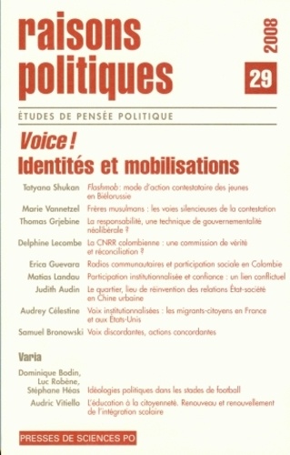 Astrid von Busekist - Raisons politiques N° 29, février 2008 : Voice ! Identités et mobilisations.