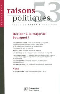 Philippe Urfalino - Raisons politiques N° 53, Février 2014 : Décider à la majorité - Pourquoi ?.