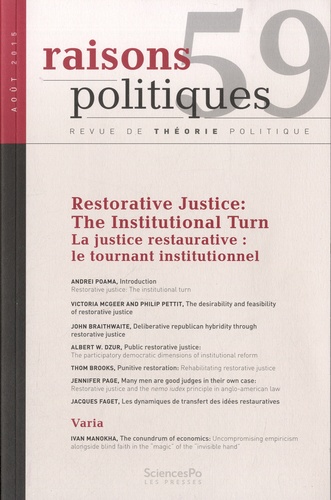 Andrei Poama - Raisons politiques N° 59, Août 2015 : La justice restaurative : le tournant institutionnel.