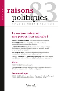 Mathilde Duclos et Laudine Grapperon - Raisons politiques N° 83, août 2021 : Le revenu universel : une proposition radicale ?.