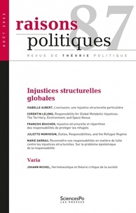 François Boucher et Pedro Lippman - Raisons politiques N° 87, août 2022 : Injustices structurelles globales.
