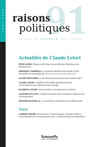 Raisons politiques N° 91, août 2023 Actualités de Claude Lefort