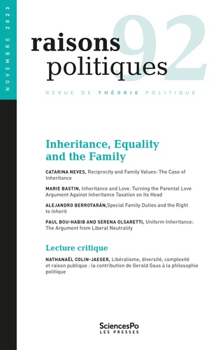  Sciences Po - Raisons politiques N° 92, novembre 2023 : Inheritance, Equality and the Family.