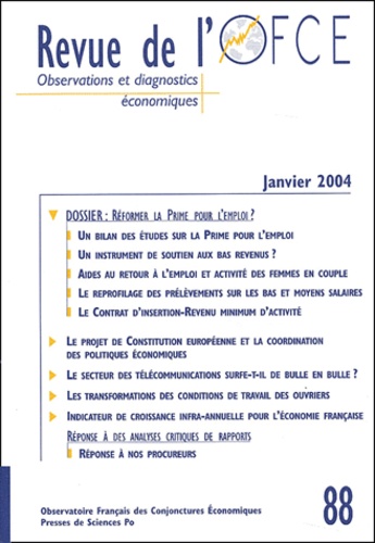 Elena Stancanelli et Henri Sterdyniak - Revue de l'OFCE N° 88 - Janvier 2004 : .