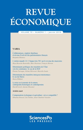  Revue - Revue économique Volume 1 N° 70, janvier 2019 : .