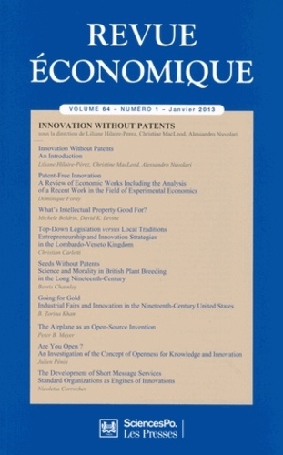 Liliane Hilaire-Pérez et Christine MacLeod - Revue économique Volume 64 N° 1, Janv : Innovation without patents.