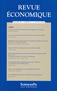 Thierry Kamionka - Revue économique Volume 66 N° 6, Novembre 2015 : Varia.