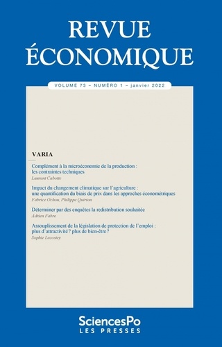 David Margolis - Revue économique Volume 73 N° 1, janvier 2022 : Varia.