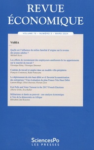 David Margolis - Revue économique Volume 75 N° 2, mai 2024 : .
