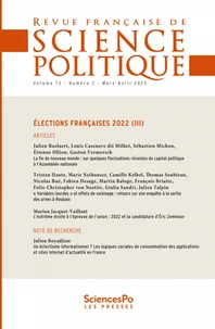 Revue française de science politique Volume 37 N° 2, avril 2023