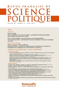  Revue - Revue française de science politique volume 4 N°69, 2019 : .