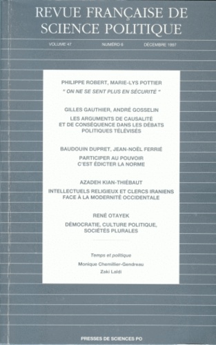  Sciences Po - Revue française de science politique Volume 47 N° 6, Décembre 1997 : .