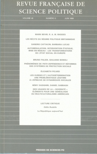  Fondation Sciences Politiques - Revue française de science politique Volume 49 N° 3, Juin 1999 : .