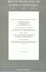  Sciences Po - Revue française de science politique Volume 50 N° 6, Décembre 2000 : .