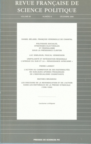  Sciences Po - Revue française de science politique Volume 50 N° 6, Décembre 2000 : .