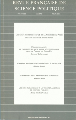 Anand Menon et Bernard Schwengler - Revue française de science politique Volume 53 N° 4 Août : .