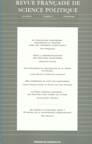 Paul Magnette et Sebastian Roché - Revue française de science politique Volume 54 N° 1 Févri : .