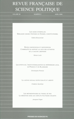 Céline Braconnier - Revue française de science politique Volume 58 N° 2, Avril 2008 : .