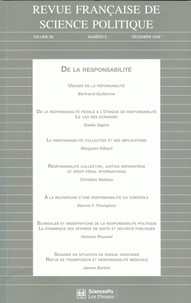 Bertrand Guillarme et Gisèle Sapiro - Revue française de science politique Volume 58 N° 6, Décembre 2008 : De la responsabilité.