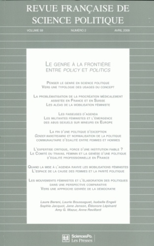 Laurie Boussaguet - Revue française de science politique Volume 59 N° 2, Avril 2009 : Le genre à la frontière antre policy et politics.