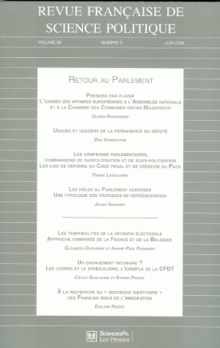 Bruno Cautrès et Michel Dobry - Revue française de science politique Volume 59 N° 3, Juin 2009 : .