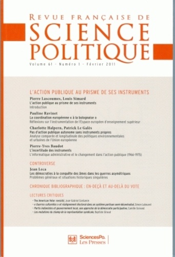 Yves Déloye - Revue française de science politique Volume 61 N° 1, Févr : L'action publique au prisme de ses instruments.