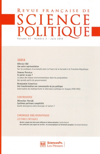 Olivier Ihl et Simon Persico - Revue française de science politique Volume 65 N° 3, Juin 2015 : .
