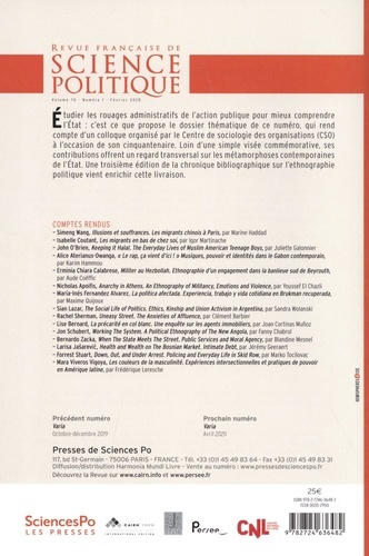 Revue française de science politique Volume 70 N° 1, février 2020 Saisir l'Etat par son administration