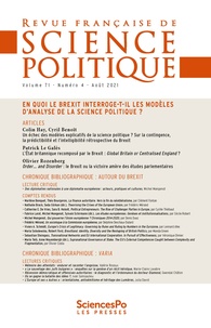 Yves Déloye - Revue française de science politique Volume 71 N° 4, août 2021 : En quoi le Brexit interroge-t-il les modèles d'analyse de la science politique ?.