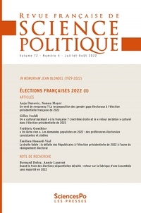 Yves Déloye - Revue française de science politique Volume 72 N° 4, juillet-août 2022 : Elections françaises 2022 (1).