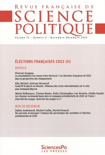 Revue française de science politique Volume 72 n°6, Novembre-Décembre 2022