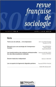 Revue française de sociologie N° 54-2, avril/juin 2013