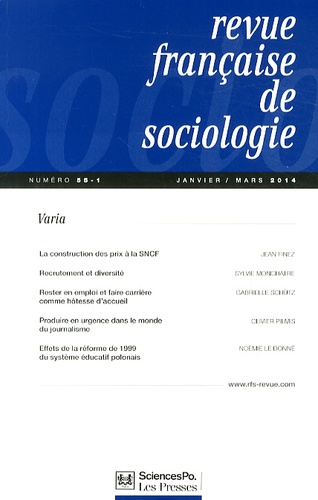 Jean Finez et Sylvie Monchatre - Revue française de sociologie N° 55-1, Janvier-mars 2014 : Varia.
