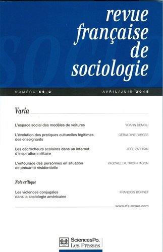 Yoann Demoli et Géraldine Farges - Revue française de sociologie N° 56-2, Avril-juin 2015 : Varia.