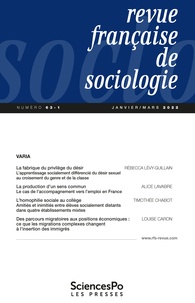  Sciences Po - Revue française de sociologie N° 63-1 : .