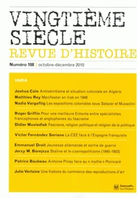 Vingtième siècle N° 108, Octobre-décembre 2010