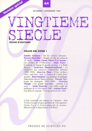  Collectif - Vingtième siècle N° 64 Octobre-Novemb : Villes en crise ?.