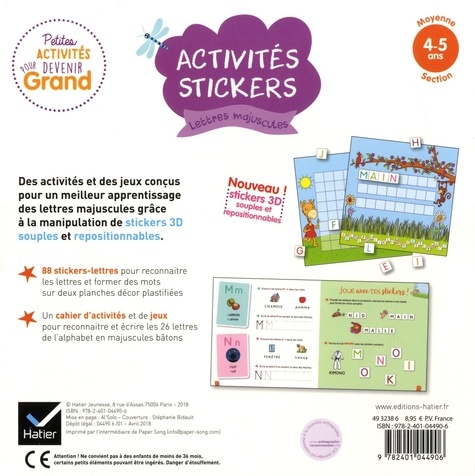 Activités stickers lettres majuscules. Maternelle Moyenne Section 4-5 ans