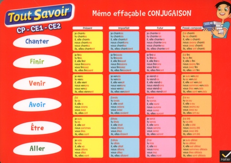  Hatier - Memo effaçable conjugaison CP-CE1-CE2.