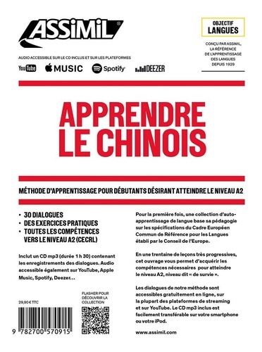 Apprendre le chinois. Niveau débutant A2  avec 1 CD audio MP3