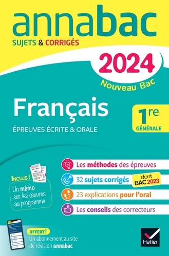 Français 1re générale. Sujets & corrigés  Edition 2024