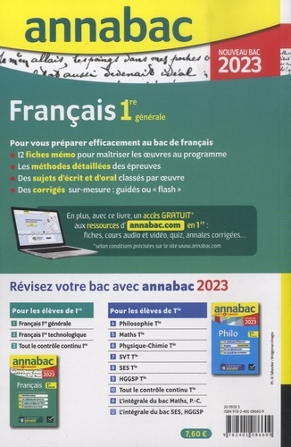 Français 1re générale. Sujets & corrigés  Edition 2023