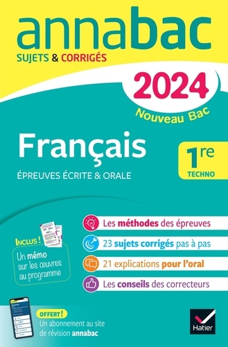 Français 1re techno. Sujets & corrigés  Edition 2024