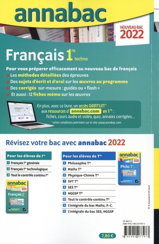 Français 1re techno. Sujets & Corrigés  Edition 2022
