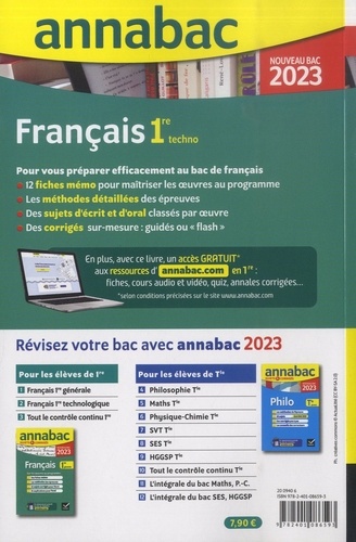 Français 1re techno. Sujets & corrigés  Edition 2023