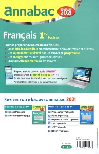 Français 1re technologique. Sujets et corrigés  Edition 2021
