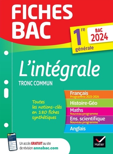 L'intégrale Tronc commun 1re générale  Edition 2024